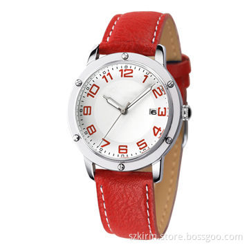 Fashion leather watch, made of stainless steel case and back Japan quartz movement with date display